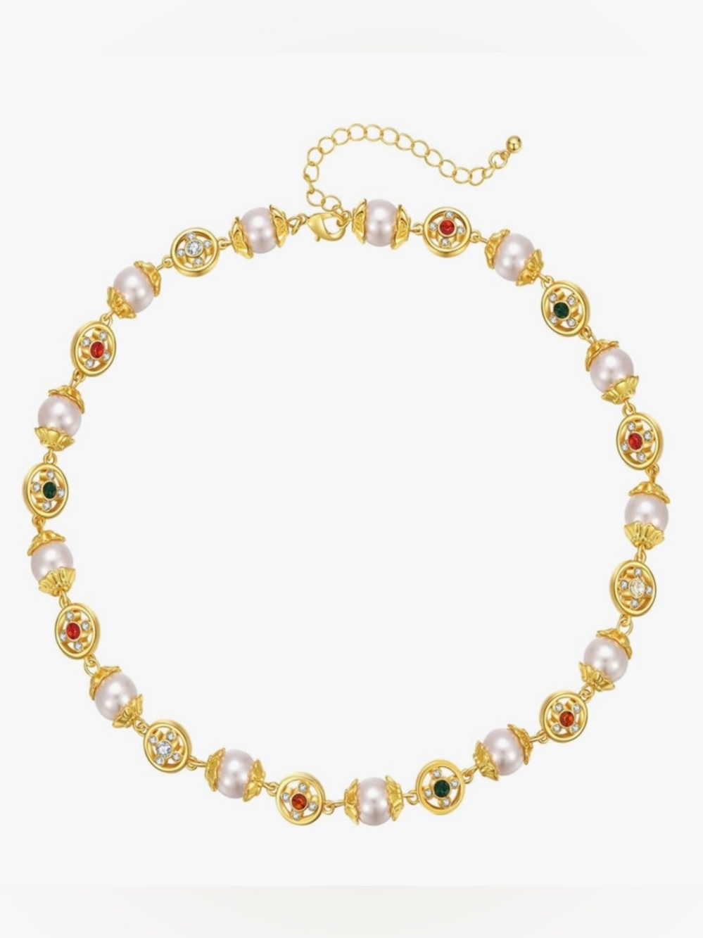 Gorgeous Nordstrom Crystal Gemstone Pearl Link Short Necklace